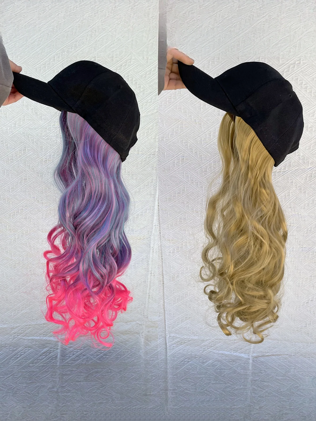 One-piece Baseball Cap Long Wavy Curls Synthetic Colored Wig - Image 7