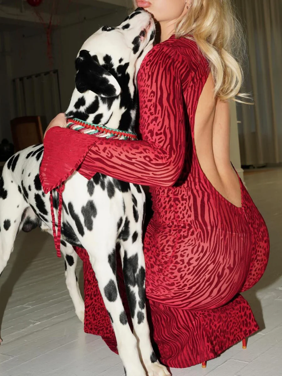 Backless Slightly Flared Sleeves Fishtail Skirt Mesh Printing Maxi Dresses - Image 2