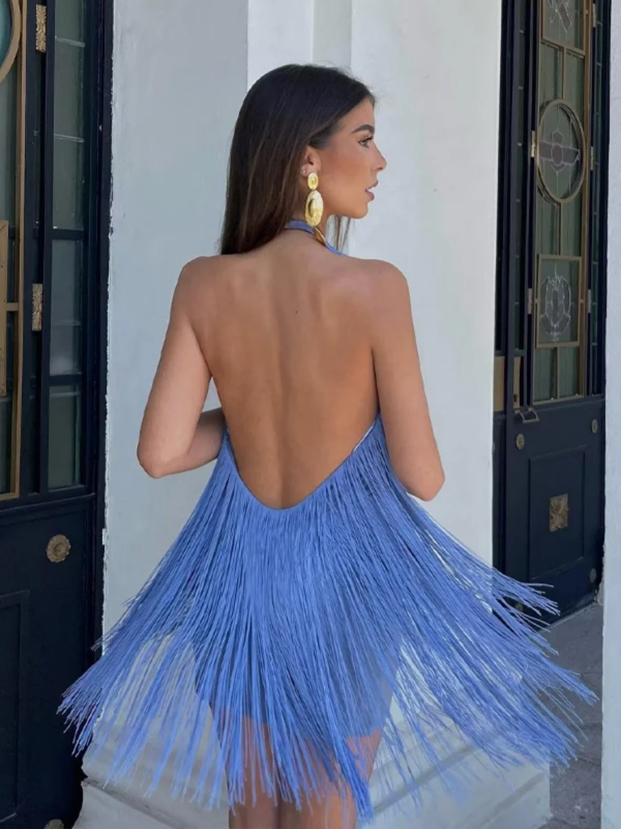 Halter Sleeveless Tassel Mini&Short Dresses - Image 2