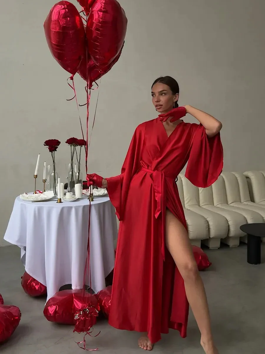 V-neck Thin Strap Nightgown Lazy Style Parties Maxi Dresses - Image 11