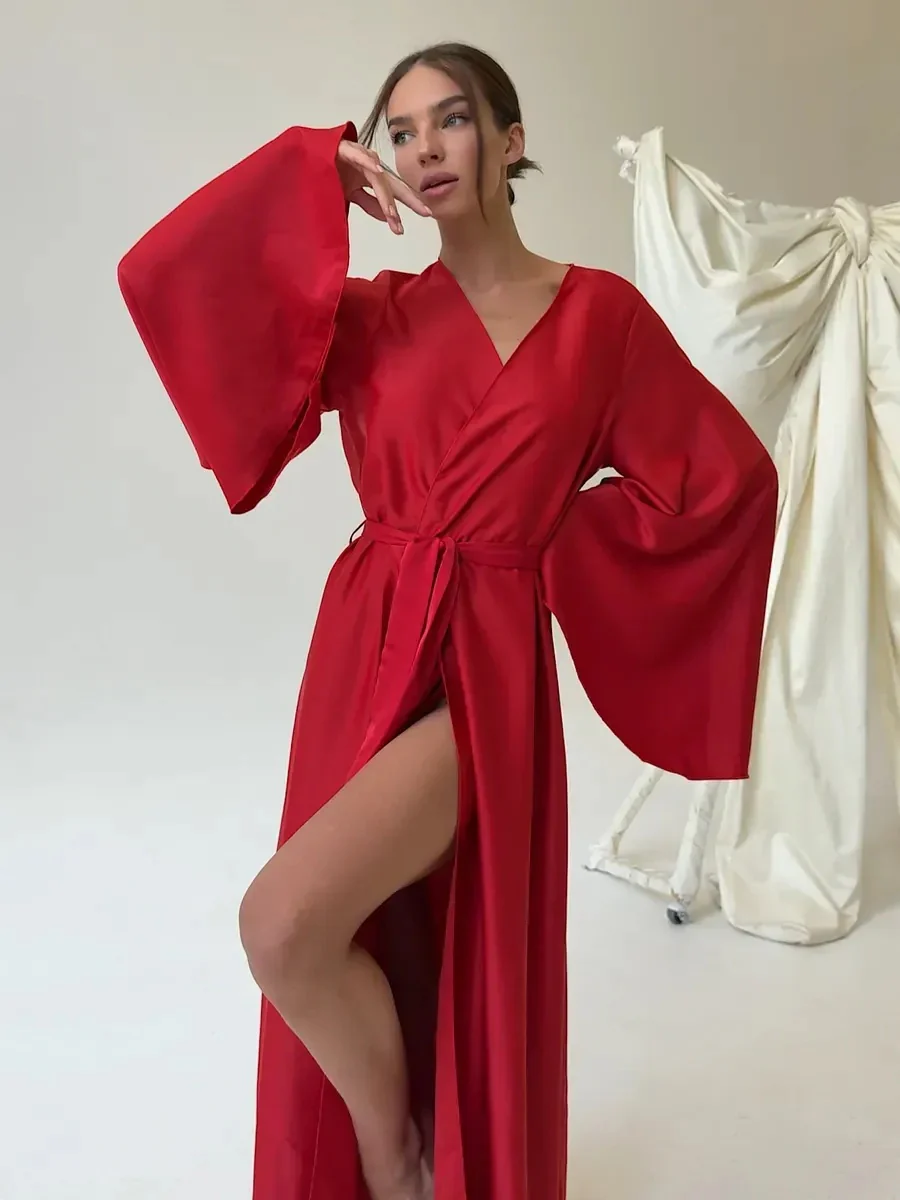 V-neck Thin Strap Nightgown Lazy Style Parties Maxi Dresses - Image 15