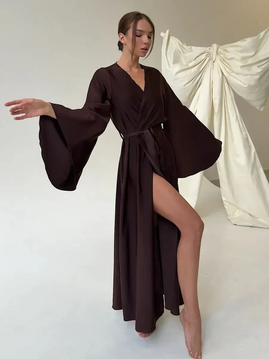 V-neck Thin Strap Nightgown Lazy Style Parties Maxi Dresses - Image 16