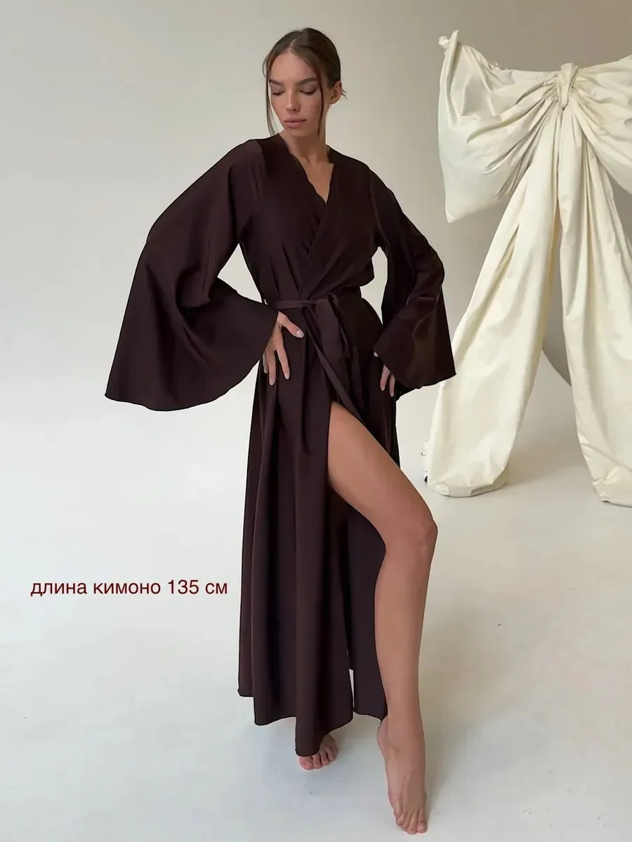 V-neck Thin Strap Nightgown Lazy Style Parties Maxi Dresses - Image 18