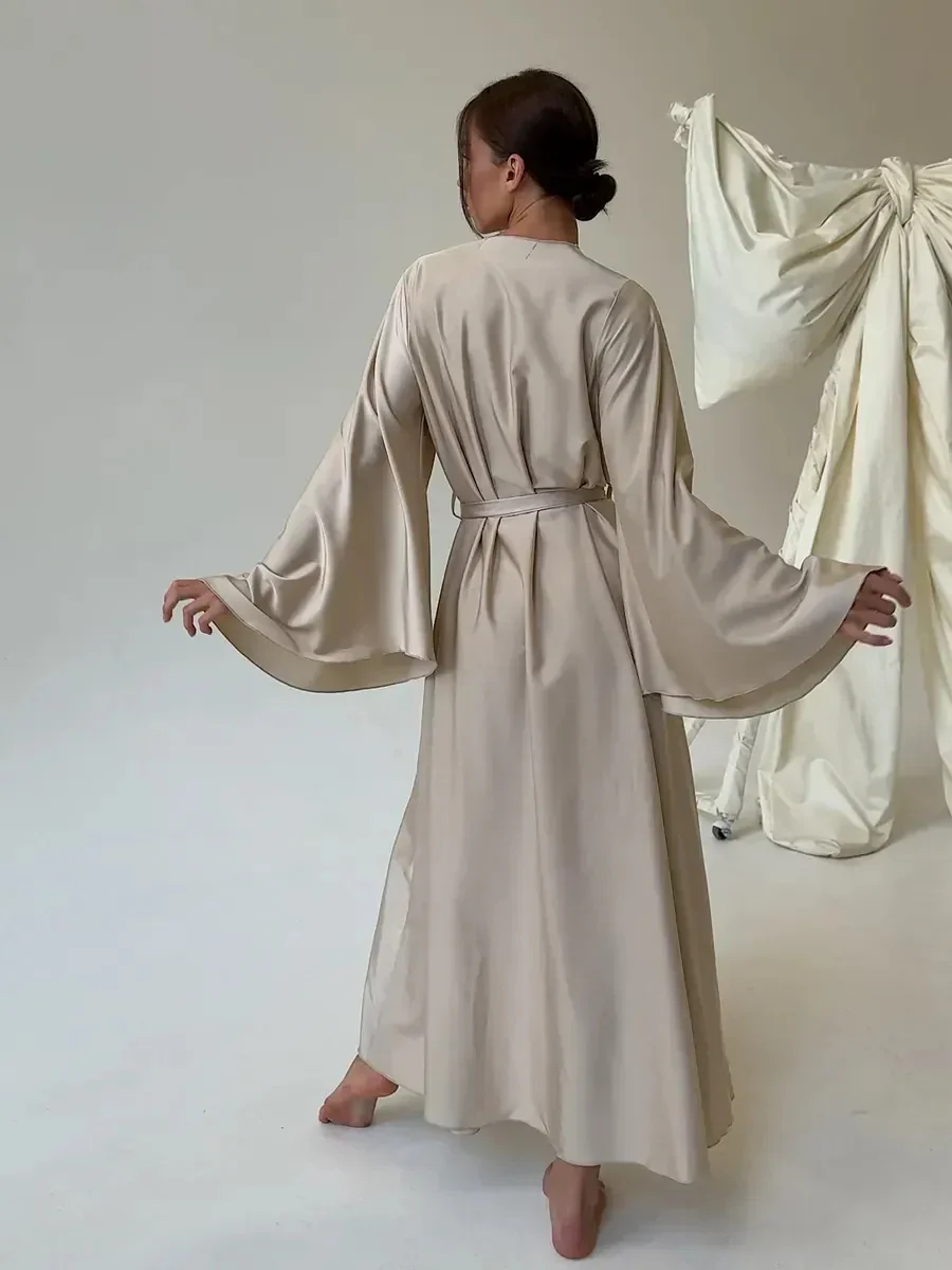 V-neck Thin Strap Nightgown Lazy Style Parties Maxi Dresses - Image 22