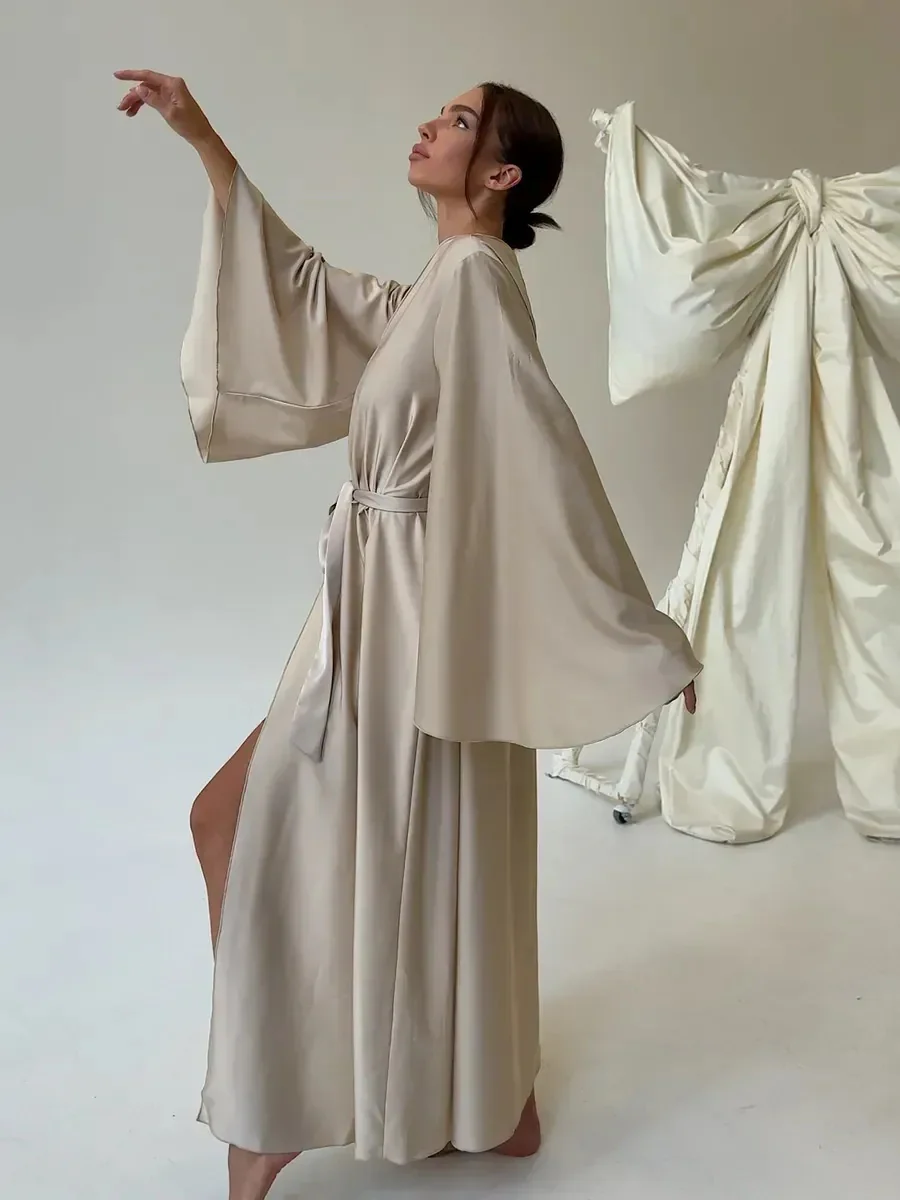 V-neck Thin Strap Nightgown Lazy Style Parties Maxi Dresses - Image 23