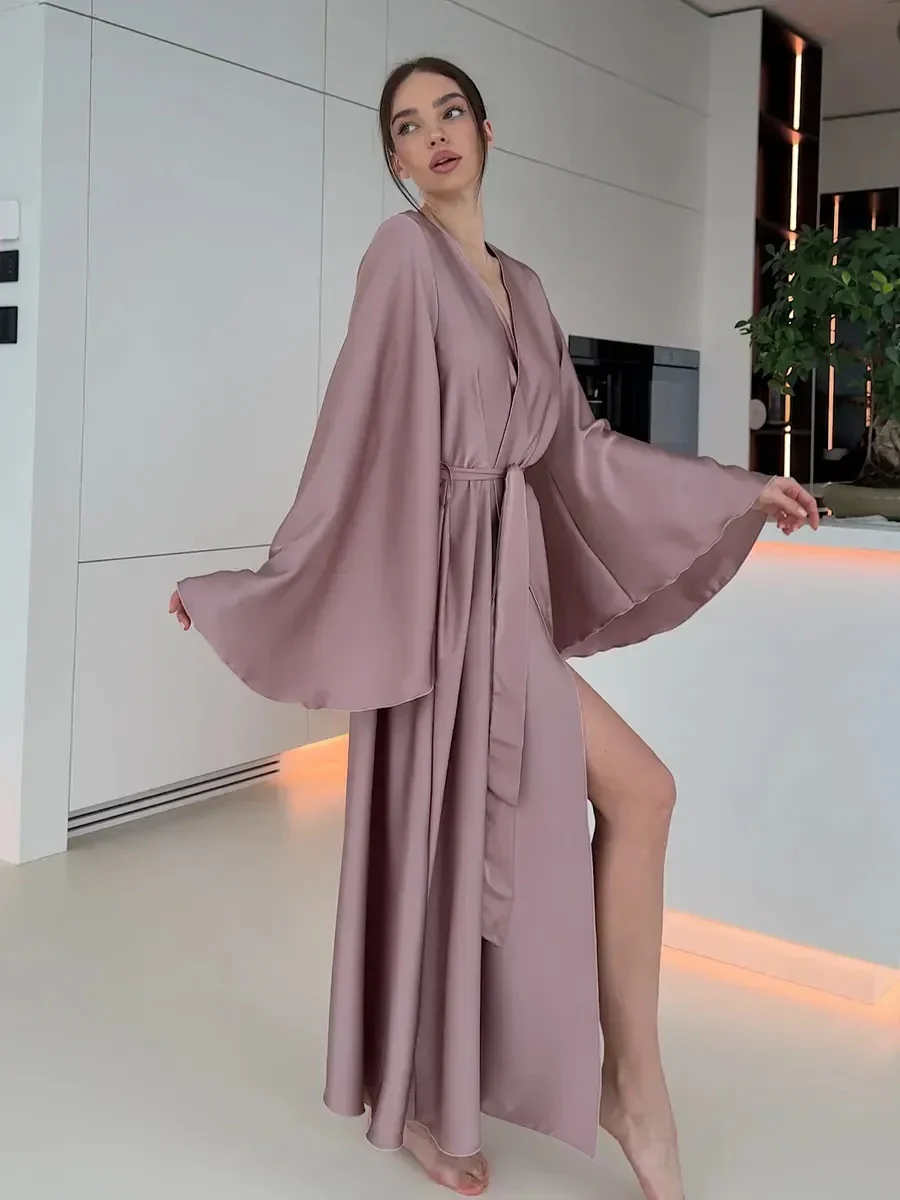 V-neck Thin Strap Nightgown Lazy Style Parties Maxi Dresses - Image 29
