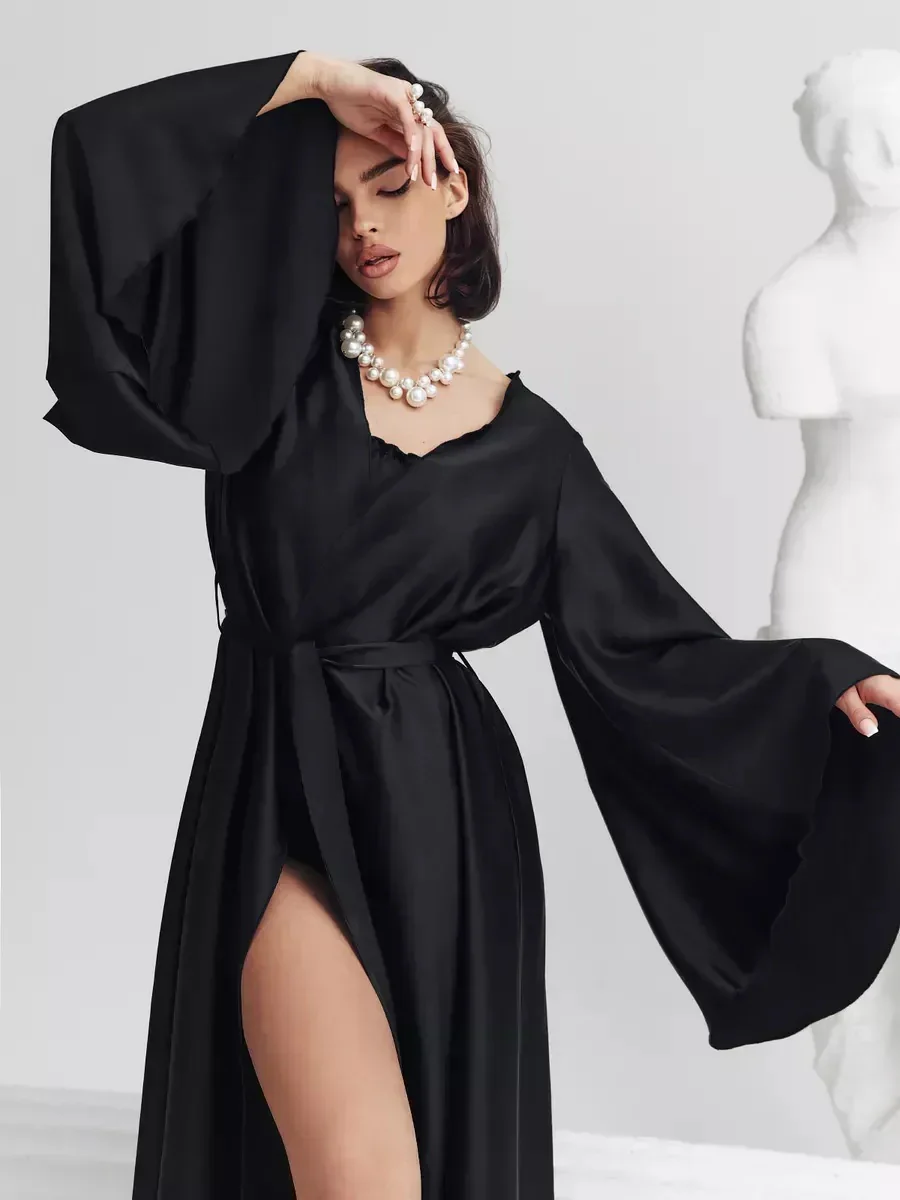 V-neck Thin Strap Nightgown Lazy Style Parties Maxi Dresses - Image 8