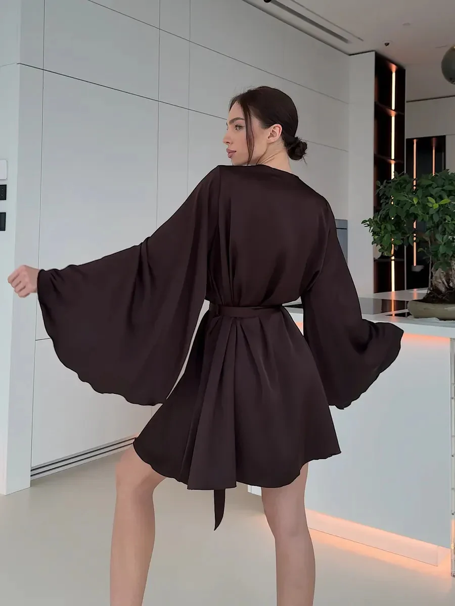V-neck Thin Strap Nightgown Lazy Style Parties Mini&Short Dresses - Image 10