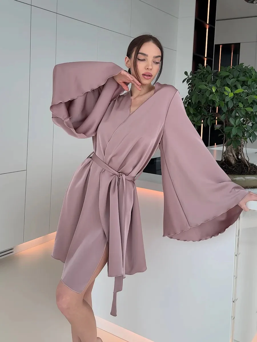 V-neck Thin Strap Nightgown Lazy Style Parties Mini&Short Dresses - Image 21