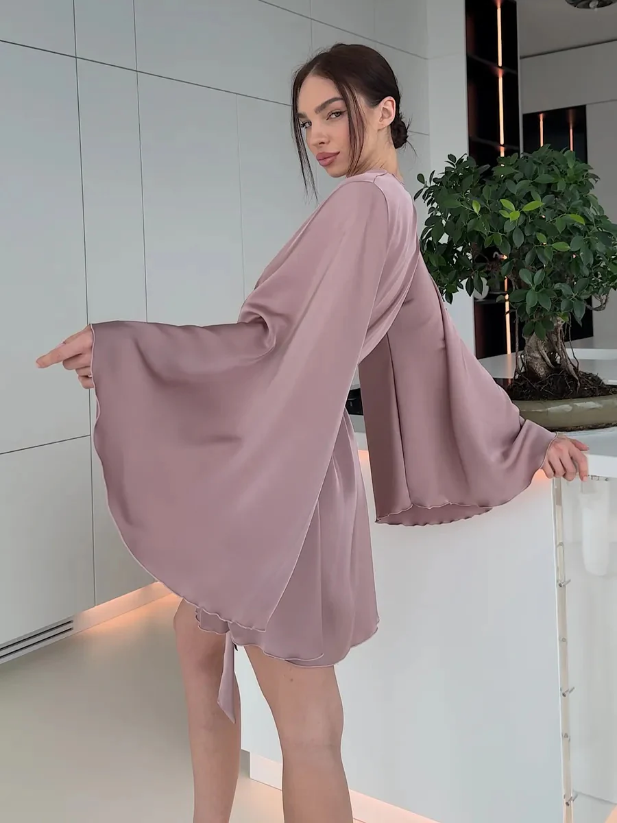 V-neck Thin Strap Nightgown Lazy Style Parties Mini&Short Dresses - Image 22