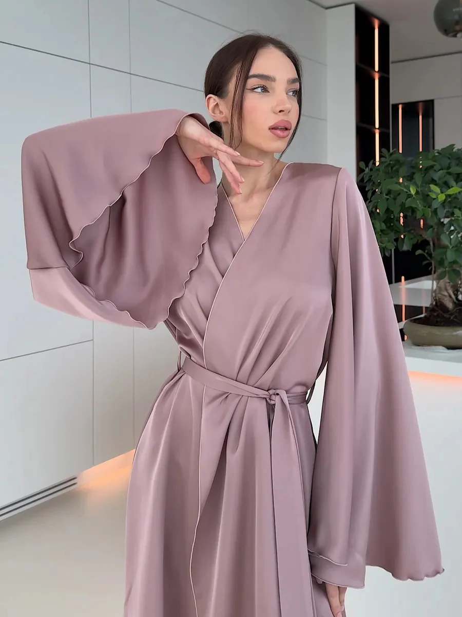 V-neck Thin Strap Nightgown Lazy Style Parties Mini&Short Dresses - Image 23