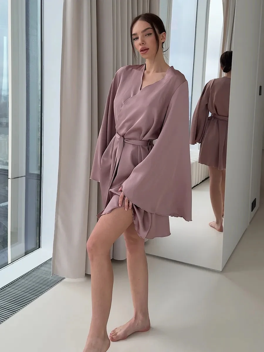 V-neck Thin Strap Nightgown Lazy Style Parties Mini&Short Dresses - Image 24