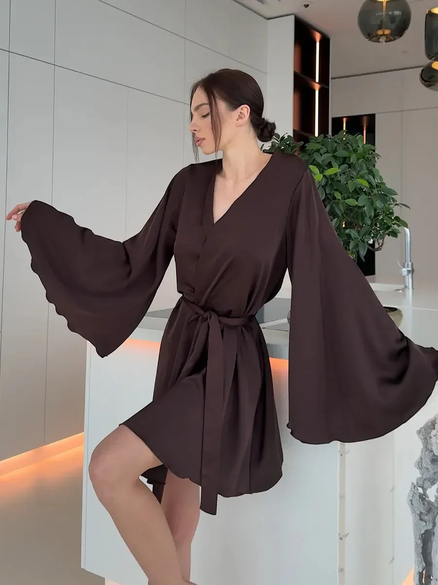 V-neck Thin Strap Nightgown Lazy Style Parties Mini&Short Dresses - Image 8