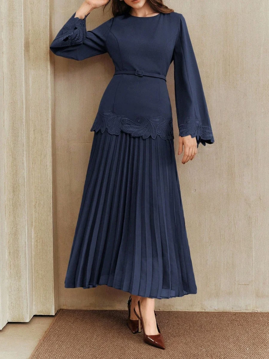 Applique Including Belt Pleats Maxi Dresses - Image 8