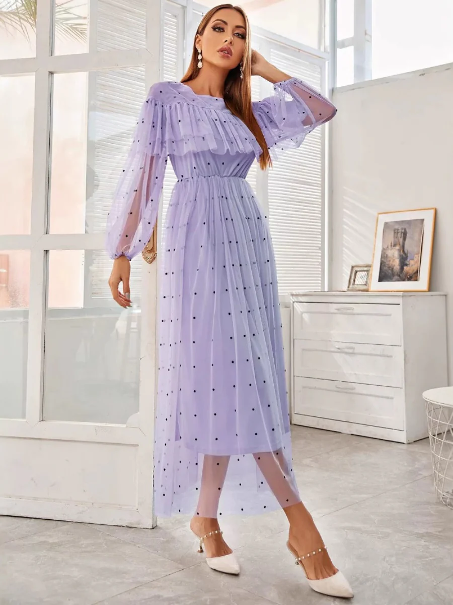 Mesh Polka Dots Maxi Dresses