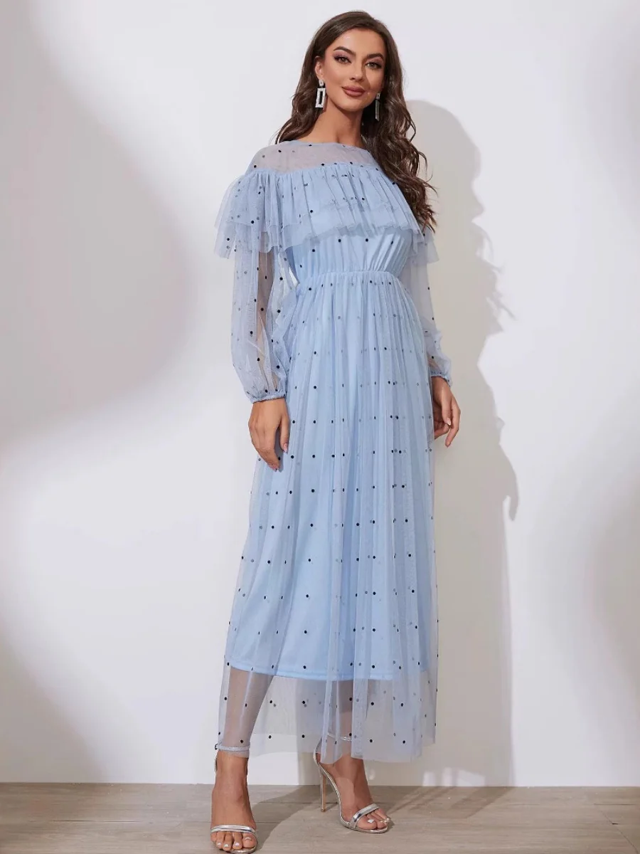 Mesh Polka Dots Maxi Dresses - Image 4
