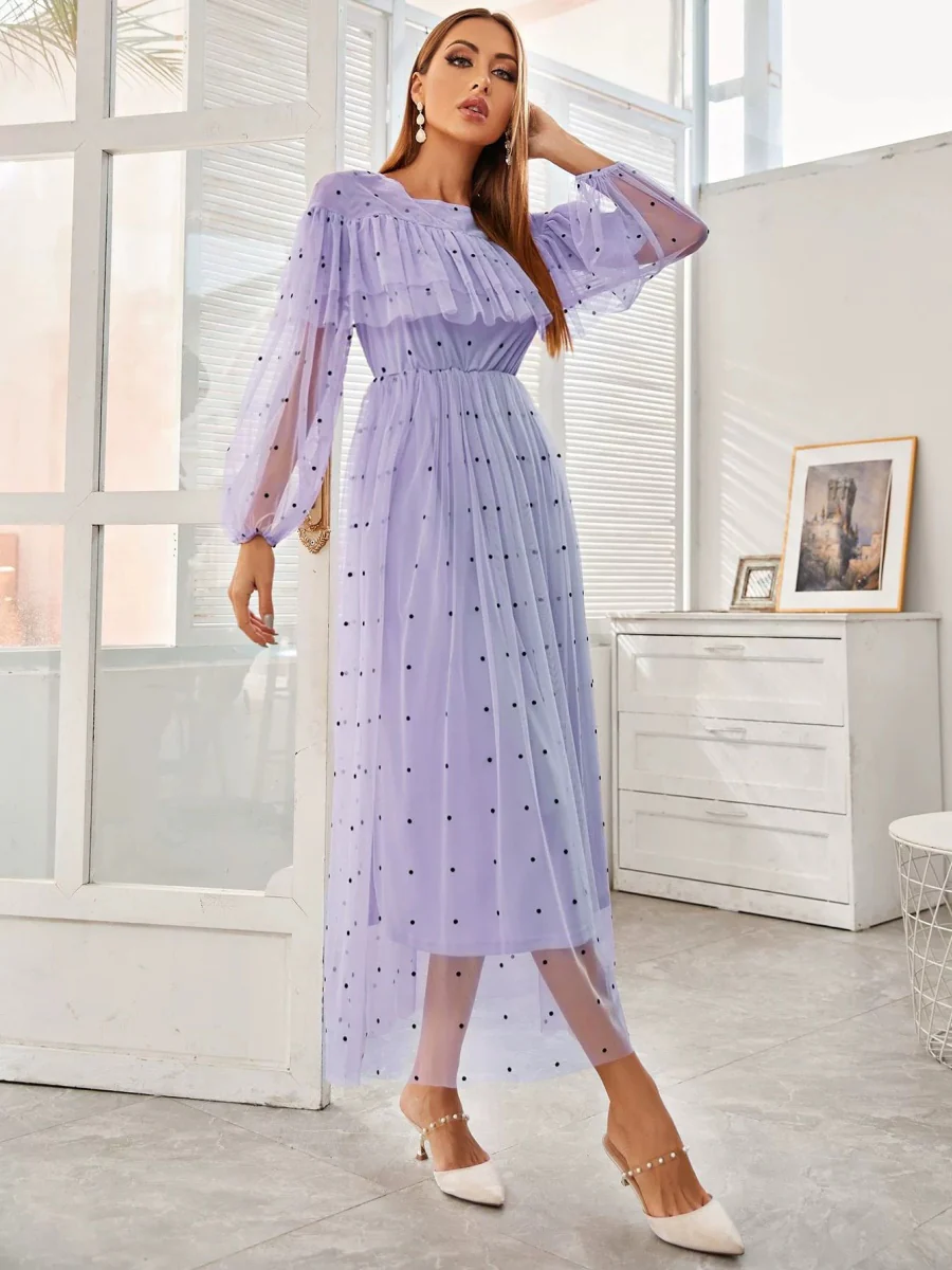 Mesh Polka Dots Maxi Dresses - Image 6