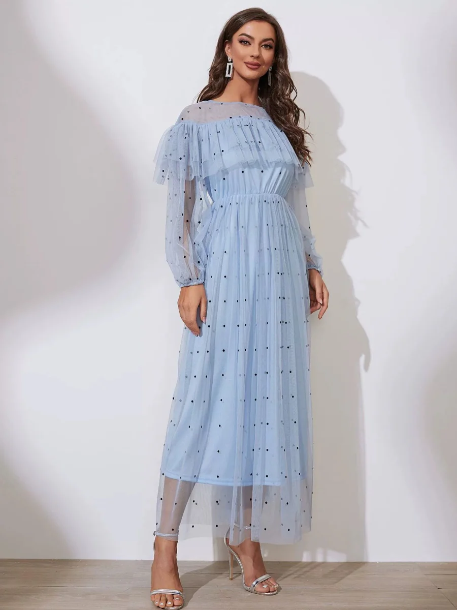 Mesh Polka Dots Maxi Dresses - Image 7
