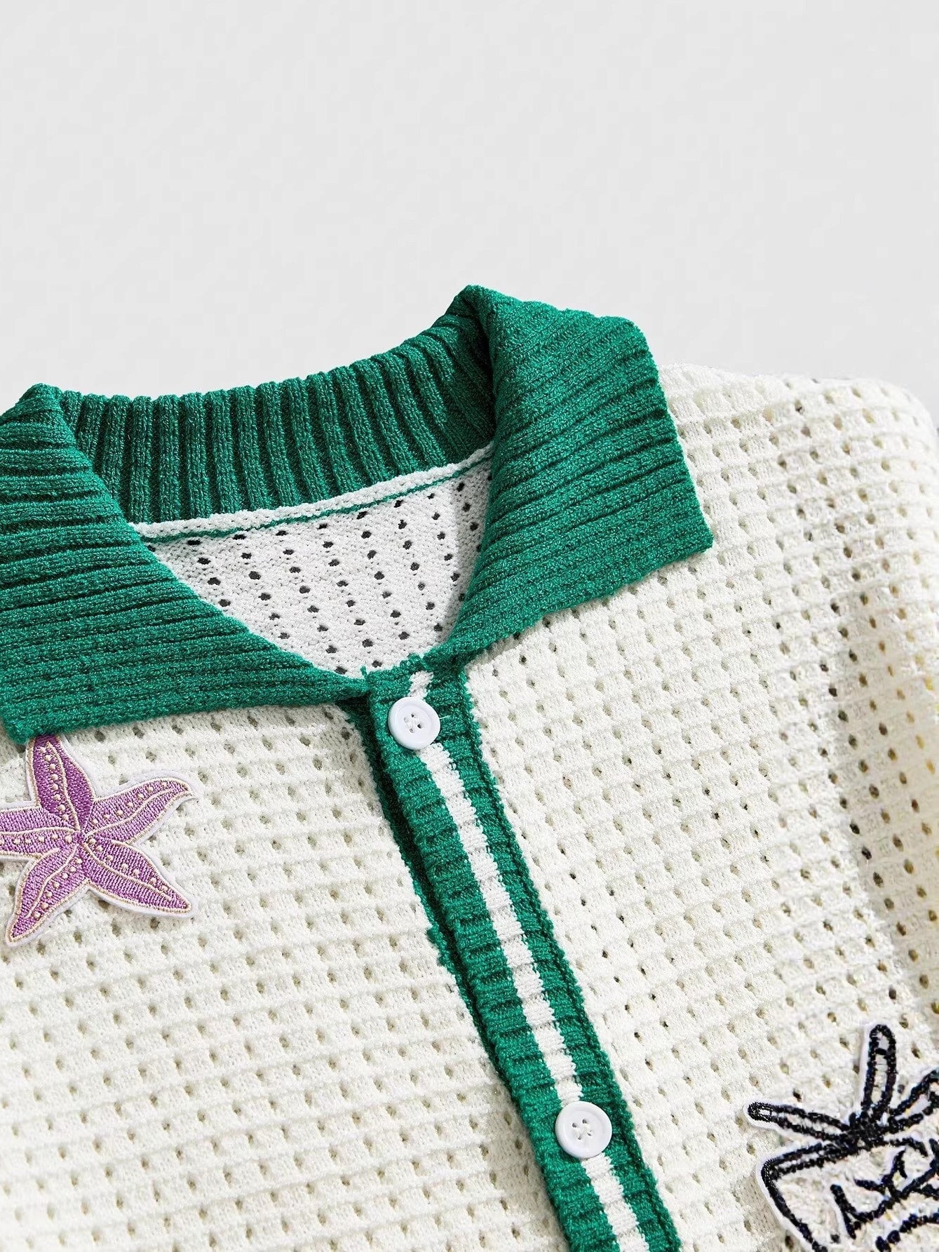 Embroidery Hollow Out Vacation Beach Color Matching Knitting Shirts - Image 4