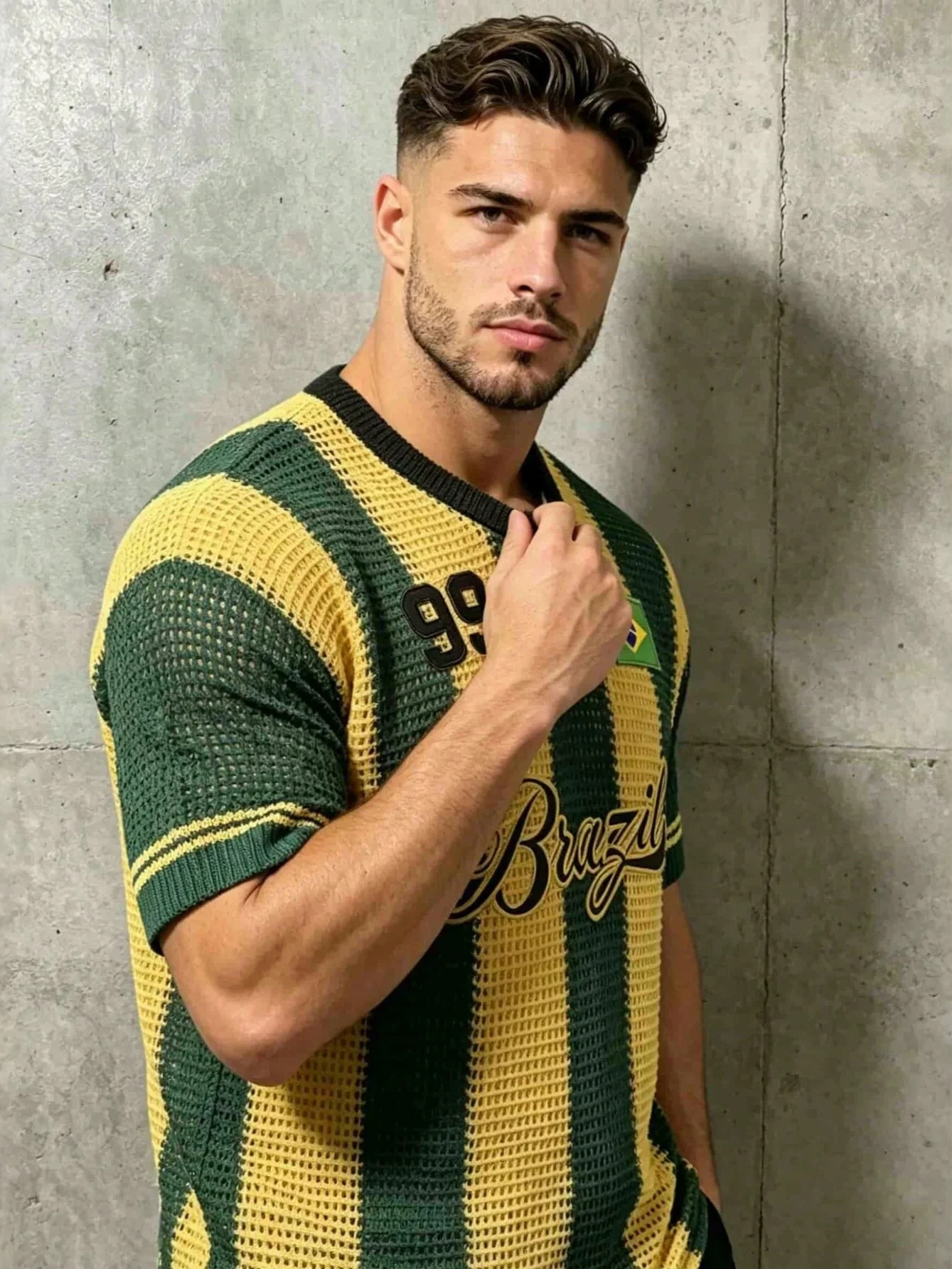 Hollow Out Stripes World Cup Knitting T-shirts - Image 3