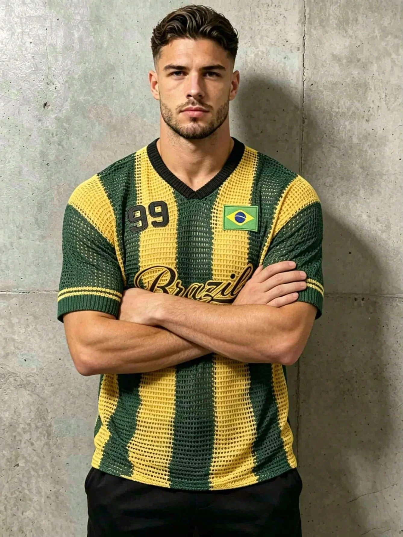 Hollow Out Stripes World Cup Knitting T-shirts - Image 4